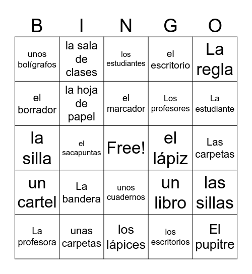 En la Clase Bingo Card