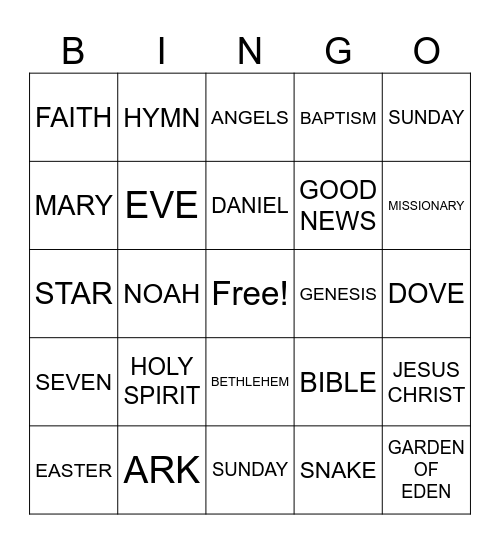 BIBLE BINGO Card