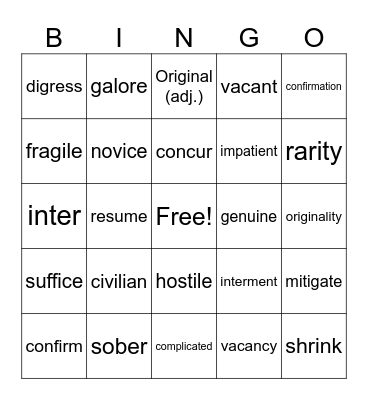Learning New Words From the Context P1 Bingo Card