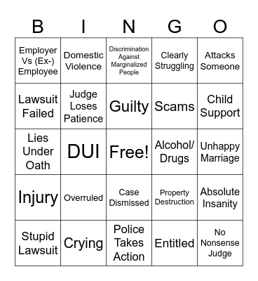 Crazy Courtroom Moments Bingo Card