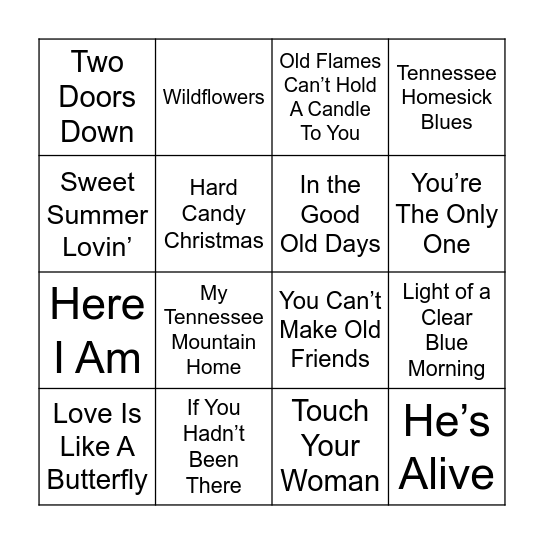 Dolly Parton Bingo Card