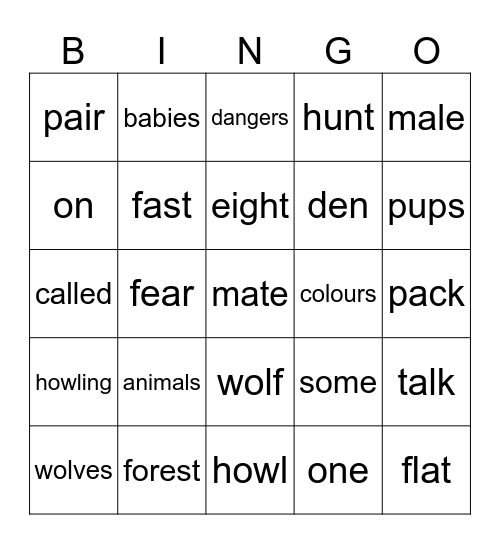 Wolf Bingo Card