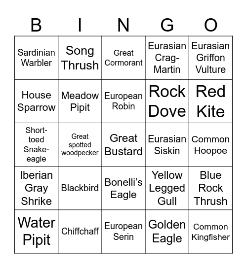 Portuguese Bird Bingo Card