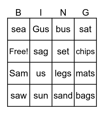 Bk 13- S Bingo Card