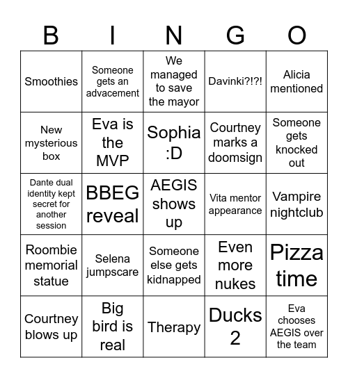 Masks S2 EP1 Bingo Card