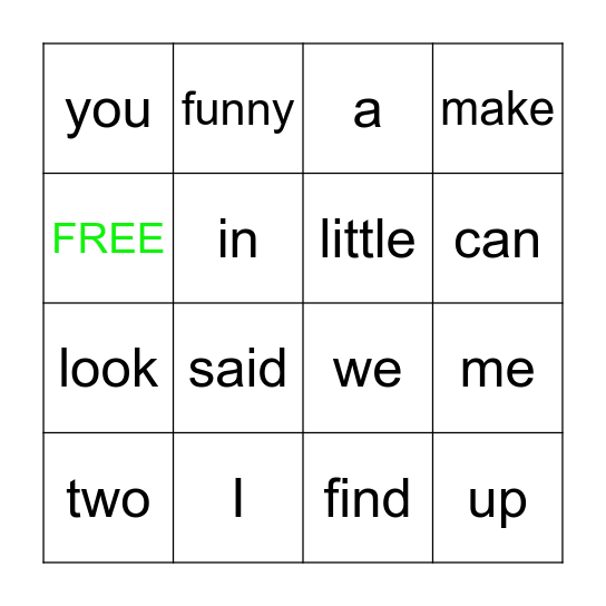 Sight Word Bingo PK1 Bingo Card