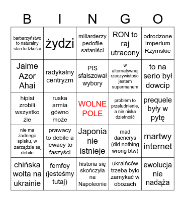 Miałem rację Bingo Card