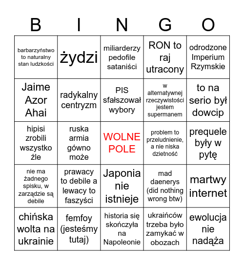 Miałem rację Bingo Card