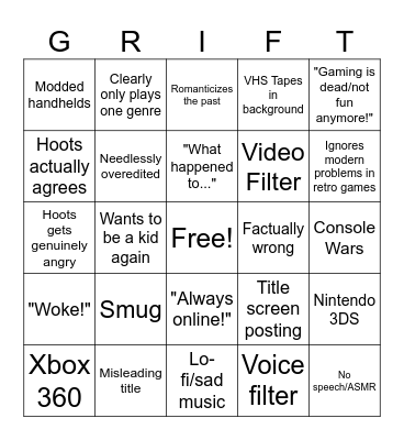 Gaming Nostalgiaslop Bingo Card