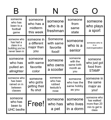 FInd someone that... - Stamp Flu Clinic Bingo Card