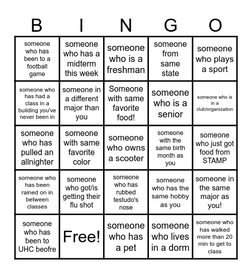 FInd someone that... - Stamp Flu Clinic Bingo Card