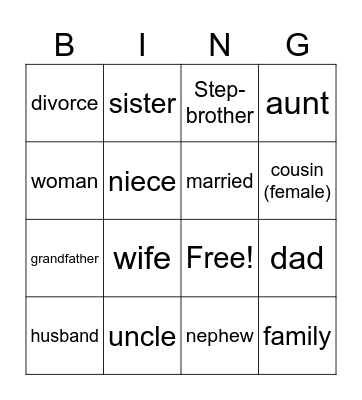 FAMILY SIGNS Bingo Card