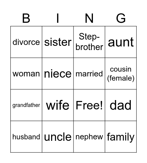 FAMILY SIGNS Bingo Card