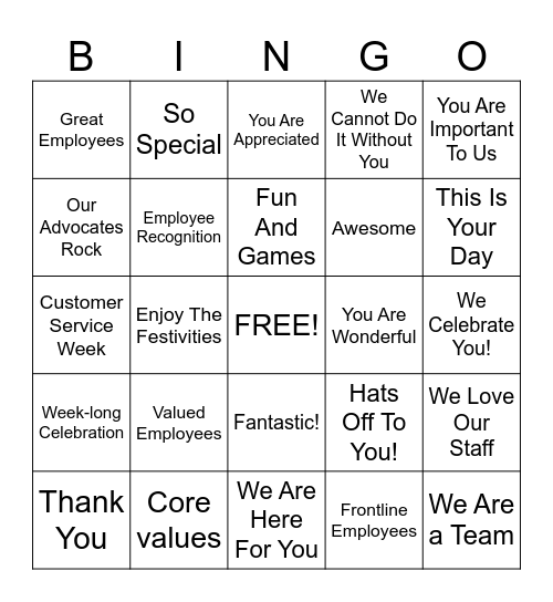 Customer Service Week Bingo Card