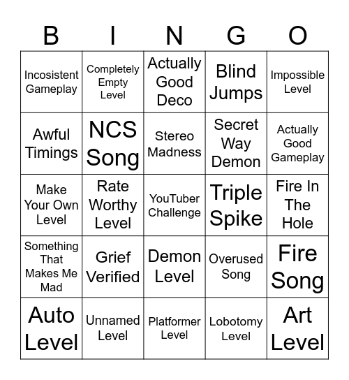 GD Bingo Card