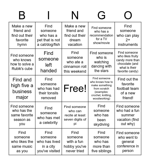 Get To Know You Bingo Card