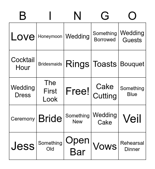 Bridal Bingo Card
