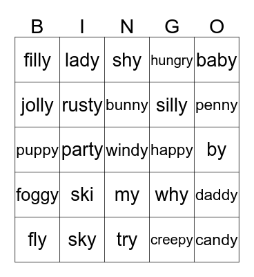 -y Bingo Card