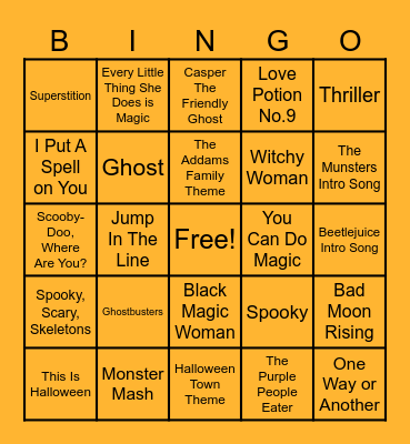 Halloween Music Bingo Card