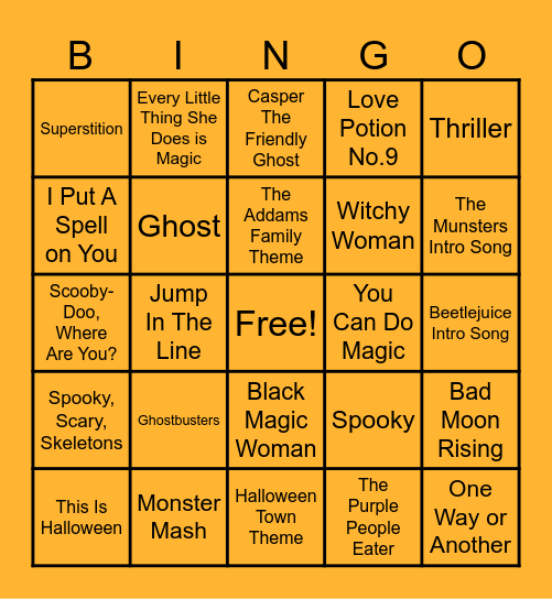 Halloween Music Bingo Card