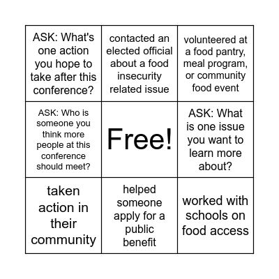 Hungry For Action Bingo Card