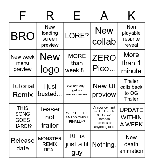 FNF Bingo Card