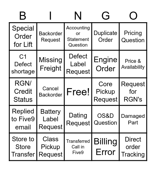 CUSTOMER CARE WEEK BINGO! Bingo Card