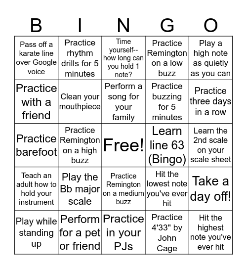 Spring Break Band Bingo! Bingo Card