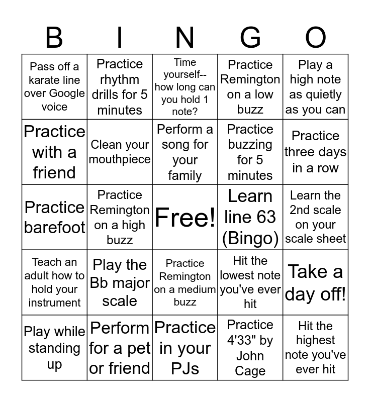 Spring Break Band Bingo! Bingo Card