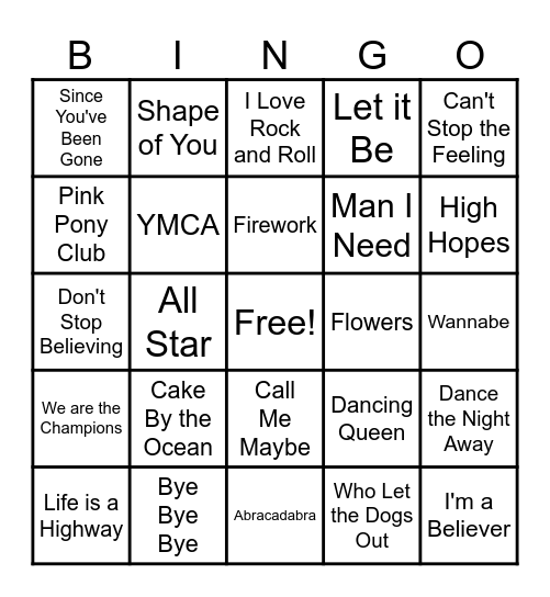 MUSICAL BINGO! Bingo Card