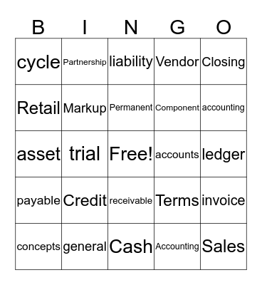 Accounting Bingo Chapter 1-11 Bingo Card
