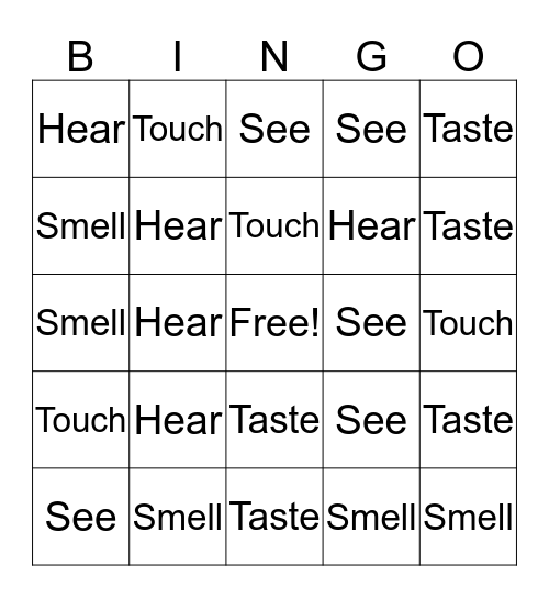 The Five Senses Bingo Card