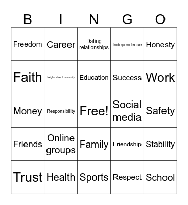 Peer Pressure Bingo Card