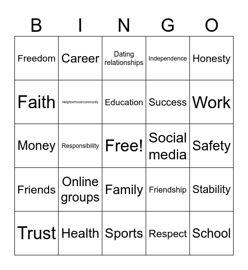 Peer Pressure Bingo Card