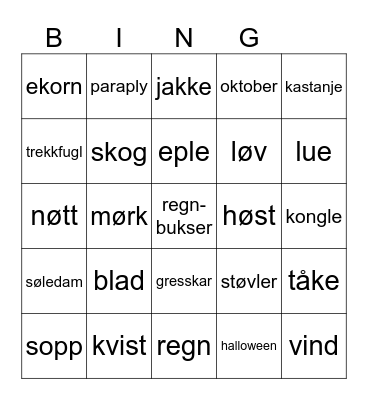 Høst- BINGO Card