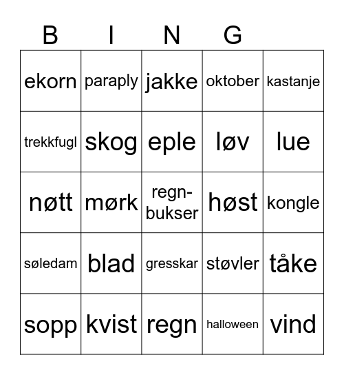 Høst- BINGO Card