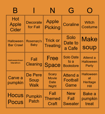 Fall Bingo 2026 Bingo Card