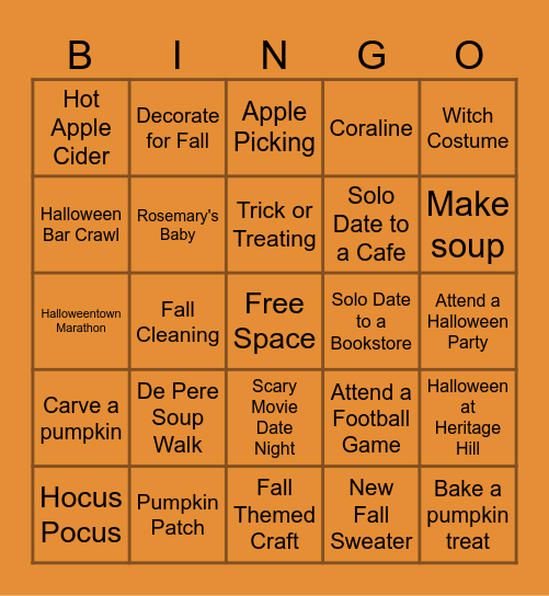 Fall Bingo 2026 Bingo Card