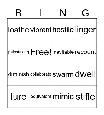 Vocabulary Bingo Card