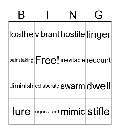 Vocabulary Bingo Card