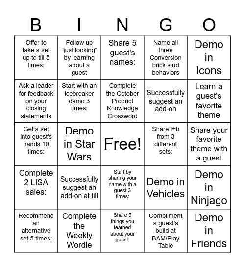 October Bingo Activity Bingo Card