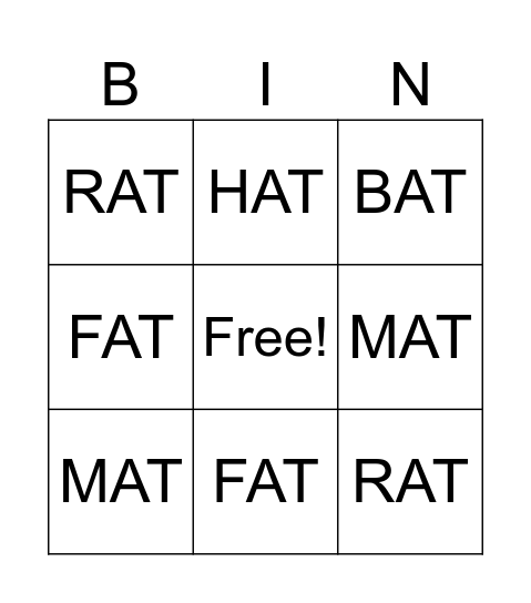 at- family Bingo Card
