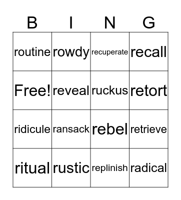 R Vocabulary Bingo Card