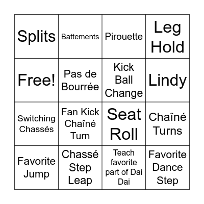 iDance Bingo Card