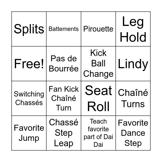 iDance Bingo Card