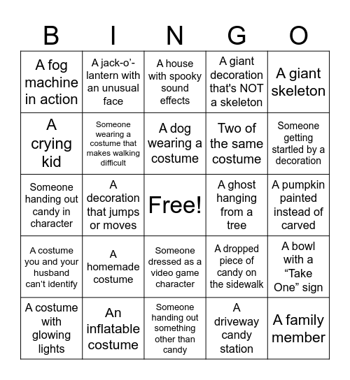 Trick or Treat Bingo Card