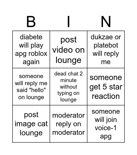 discord apg Bingo Card