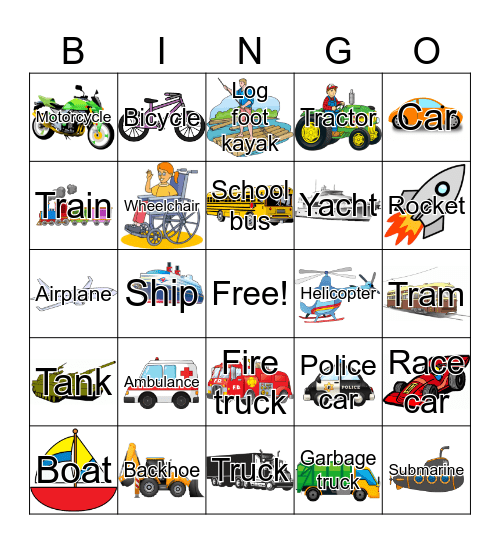 Cars Bingo Card