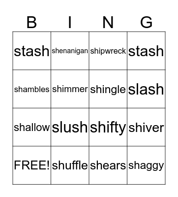 SH Vocabulary Bingo Card