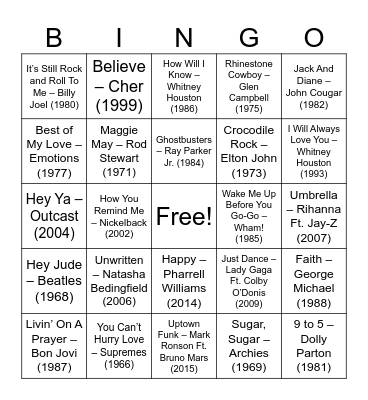 PECSF Music Bingo 2026 Bingo Card